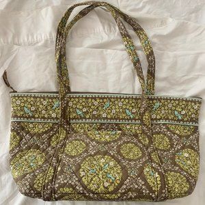Vera Bradley Green & Brown Quilted Zippered Travel Duffel Tote in Floral Pattern